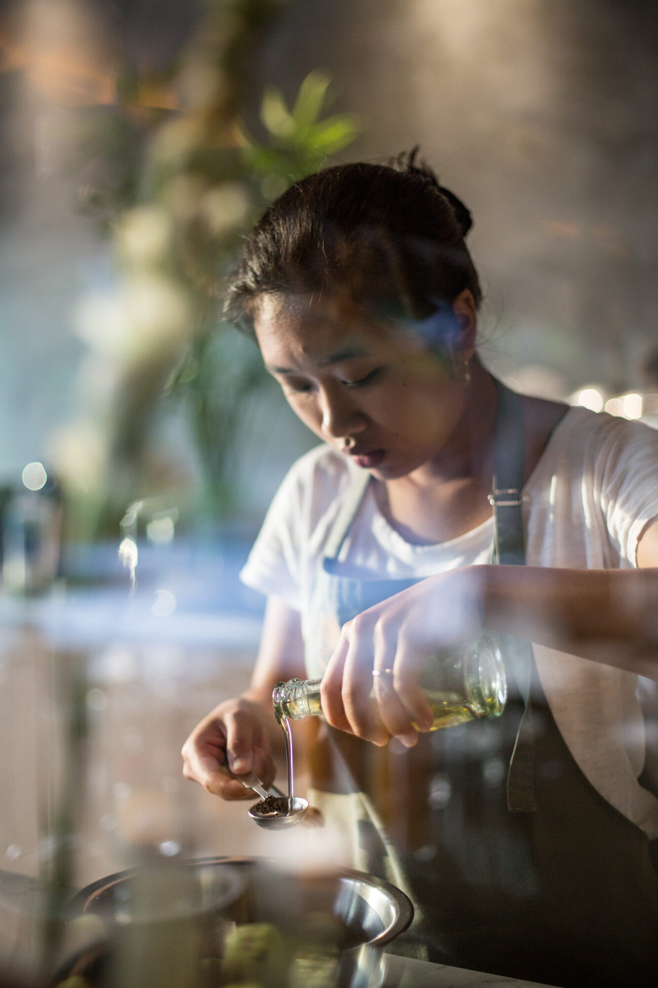 Host plating breakfast in morning light